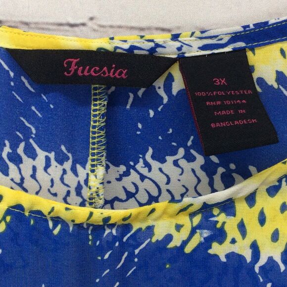 Fucsia Poncho Top/Blouse Women's Size 3X Blue/Yellow Boho Flowy Sheer Colorful - Picture 2 of 7